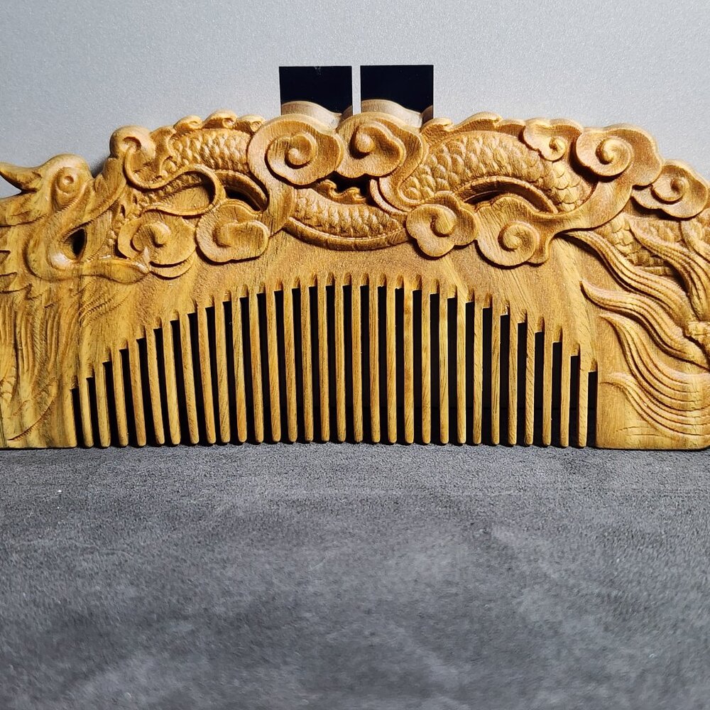 Hand-Carved Sandalwood Comb with Dragon Design